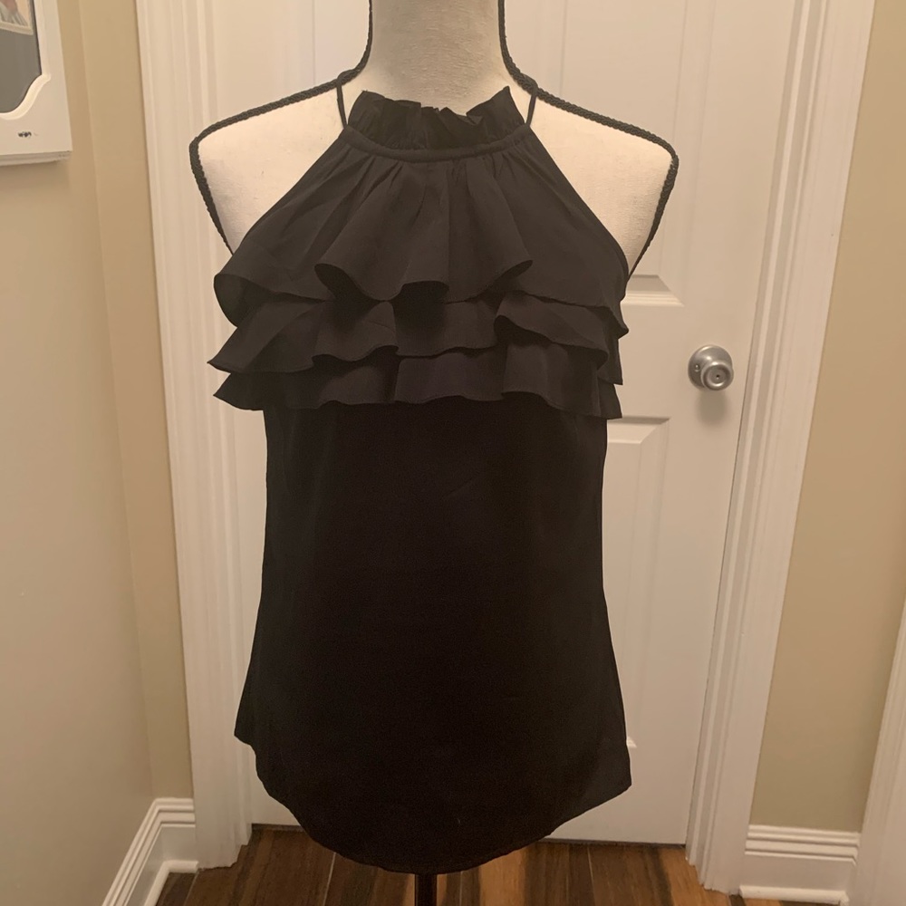 Black ruffled halter top